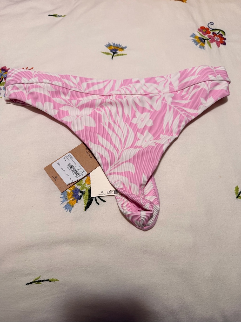 Billabong Pink and White Floral Ribbed Bikini Bottom